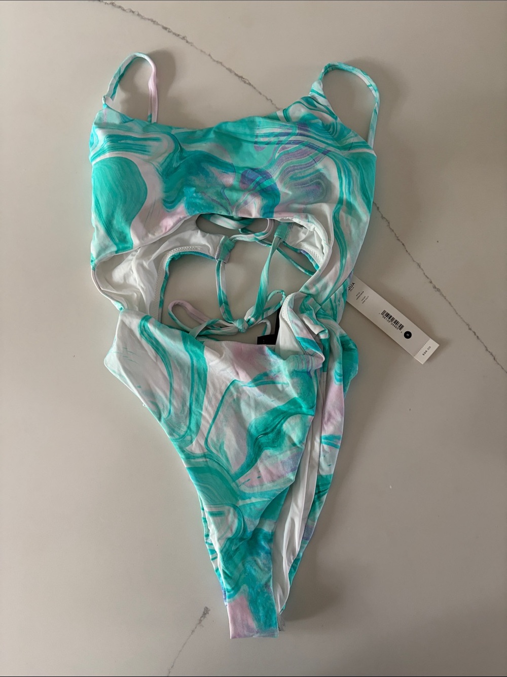 Aqua Teal & Light Pink Swirl One-Piece Swimsuit